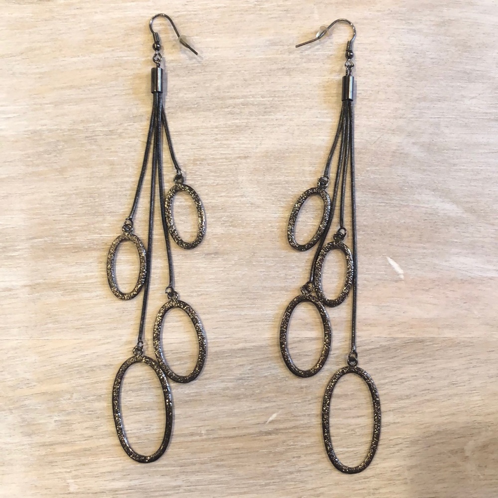 Dark Grey Metal Hanging / Dangling Earrings